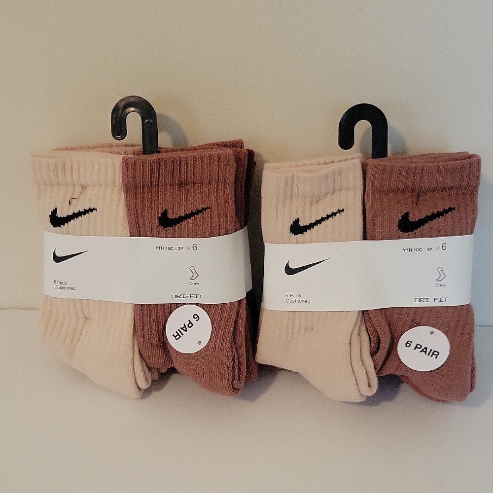 2x Nike Dri-FIT Crew Socks 6 Pack 10c-3y Kids